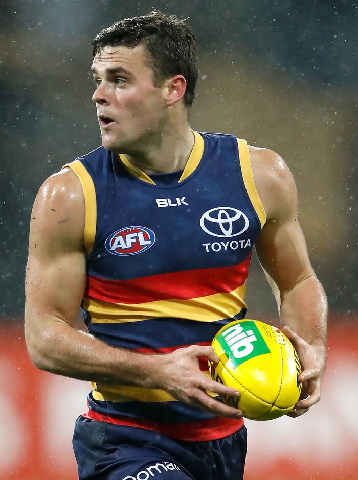 AFL 2016 Rd 18 - Geelong v Adelaide GEELONG, AUSTRALIA - JULY 23: Brad Crouch of the Crows in action during the 2016 AFL Round 18 match between the Geelong Cats and the Adelaide Crows at Simonds Stadium on July 23, 2016 in Geelong, Australia. (Photo by Adam Trafford/AFL Media)
